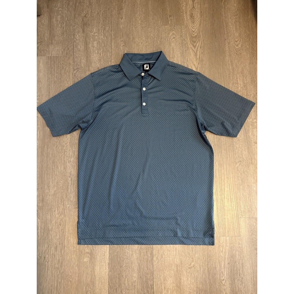 FootJoy Diamond Print Lisle Blue Golf Polo Shirt Men's L Stretch Performance
